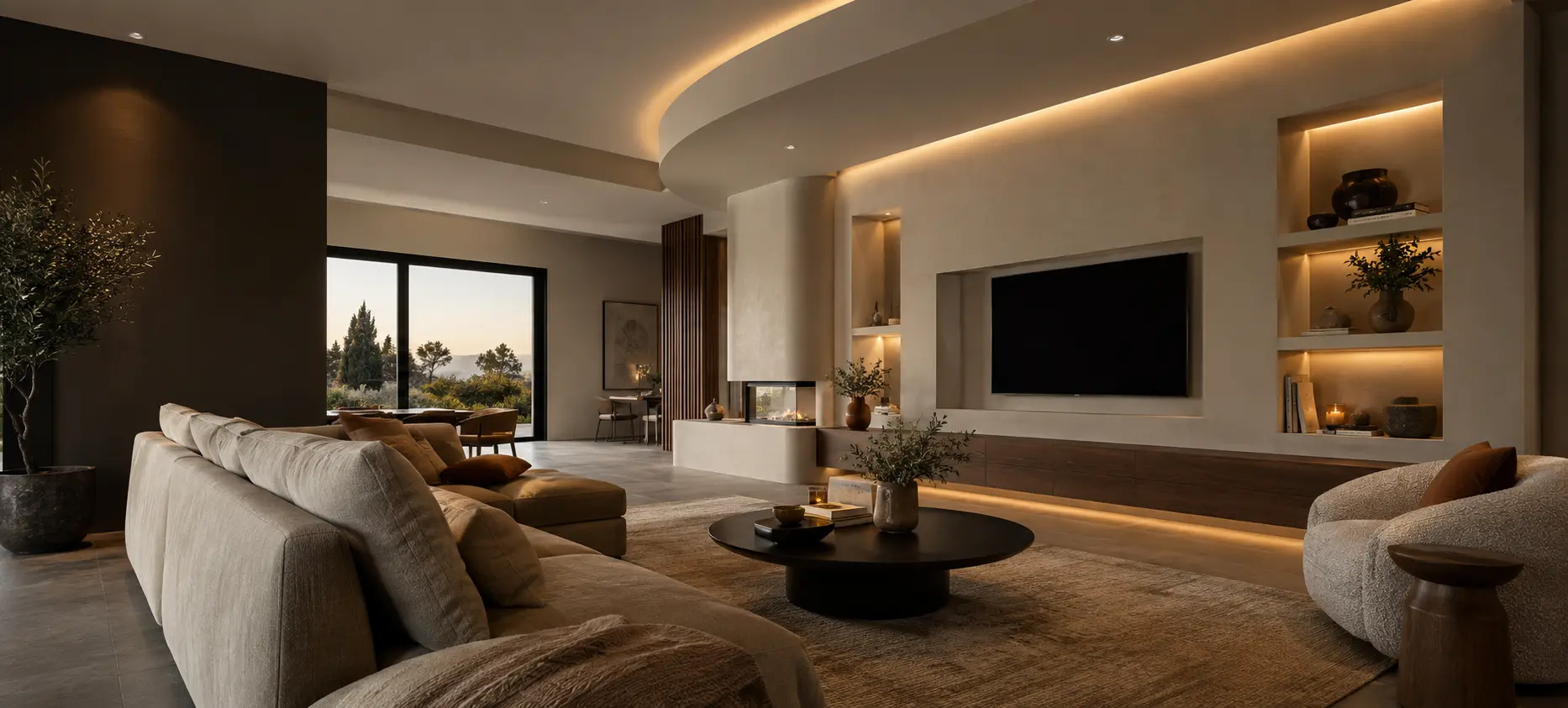 Inspiration d’aménagement intérieur avec plafond et niches intégrés